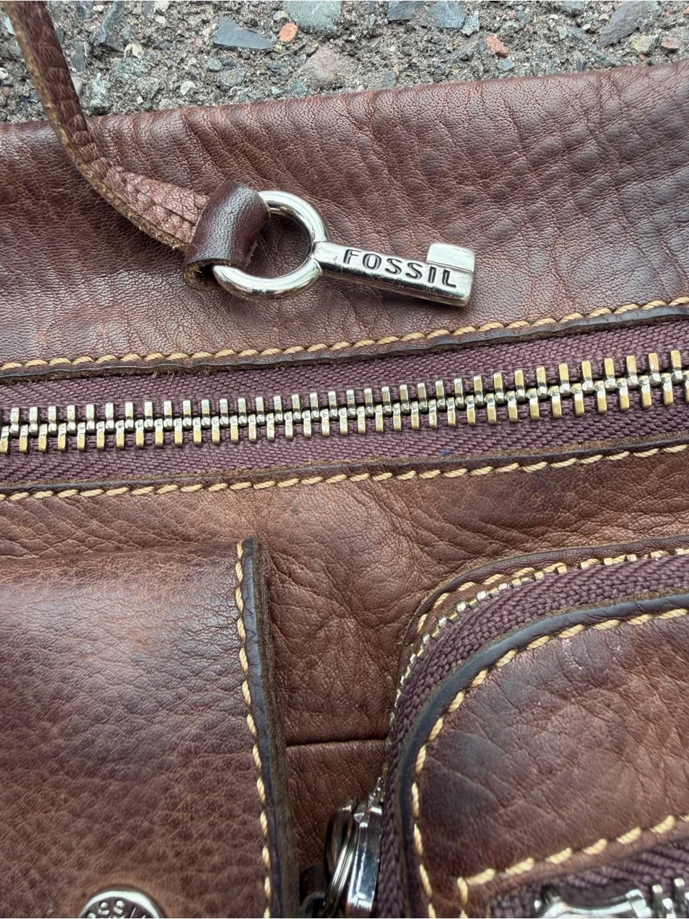 Fossil Brown Leather Crossbody Bag with Multiple Front Pockets